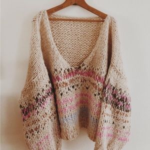 1965 Handmade hand knit candyland vneck sweater